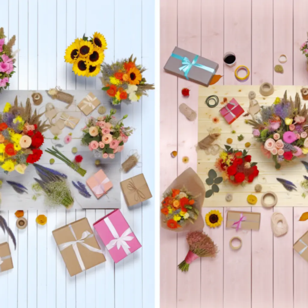 Szezonális virágkollekció elegáns elrendezésben